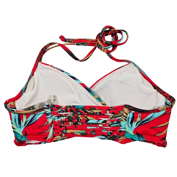 PINK By Victoria's Secret Wrap Front Bikini Top, Red Tropical, Small - Picture 11 of 14